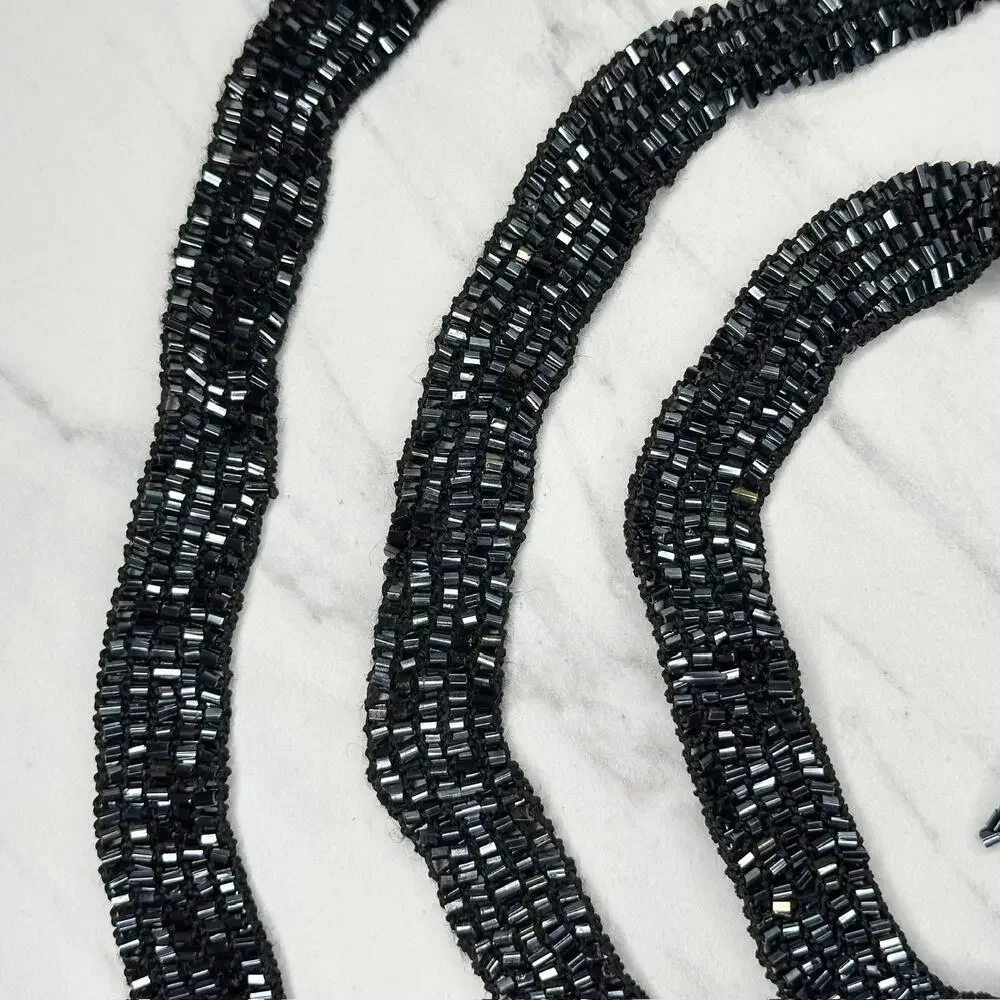 Black Beaded Tie Belt Fringe Tassel OS ✨
